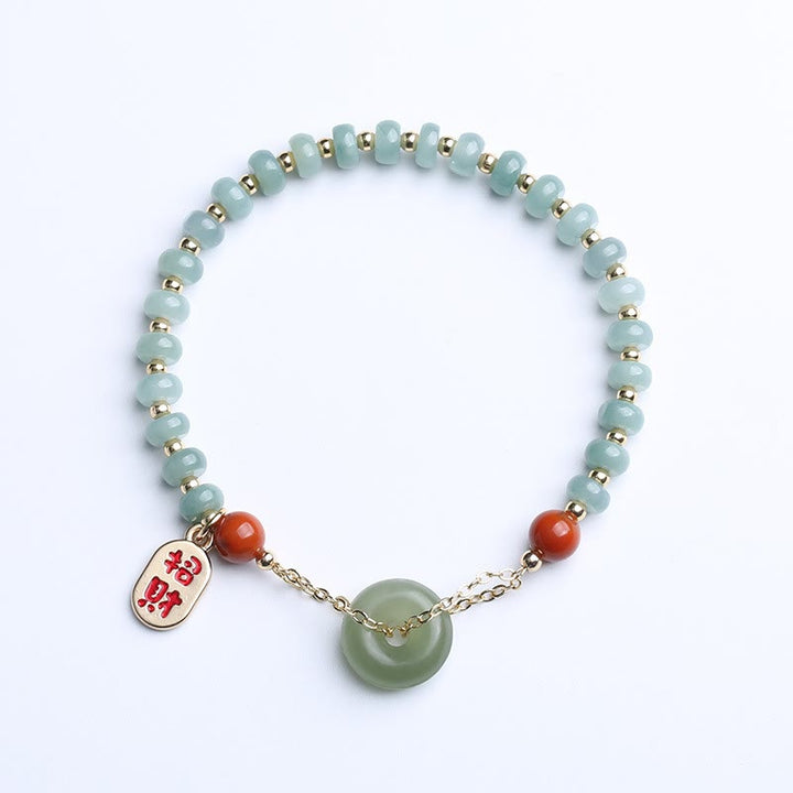 Bracelet porte-bonheur en Buddha Stones naturel Hetian et agate rouge avec boucle de paix