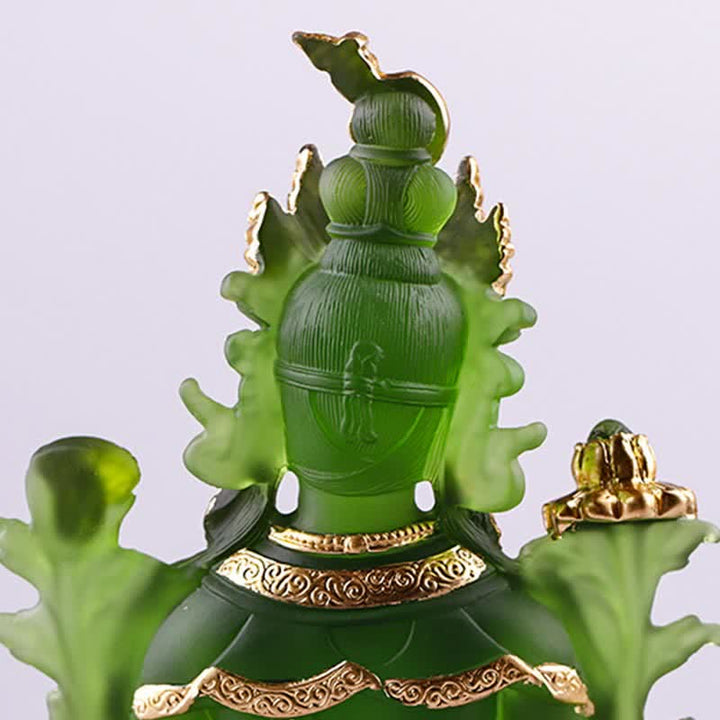 Buddha Stones Bodhisattva Tara verte Pièce d'art en cristal Liuli faite à la main Protection Maison Bureau Statue Décoration - image 8