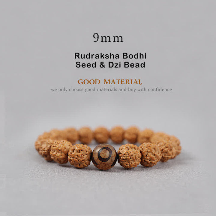 Bracelet de richesse en Buddha Stones tibétaines Rudraksha Bodhi Seed Dzi Bead Amber Turquoise - 9 mm - Graine de Rudraksha Bodhi et perle Dzi - image 1