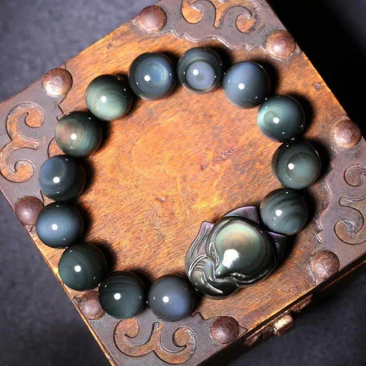 Bracelet de guérison positif en obsidienne arc-en-ciel Buddha Stones