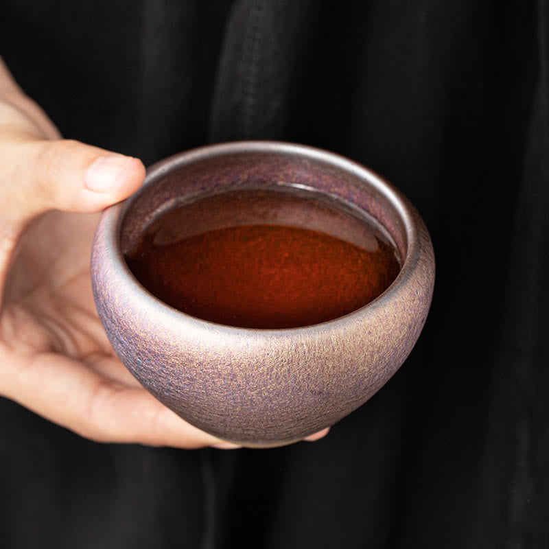 Tasse à thé en porcelaine avec Buddha Stones vintage violet arc-en-ciel chinois Jianzhan