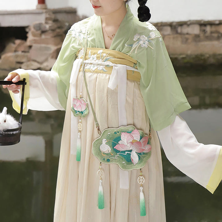 Sac à bandoulière avec broderie de Buddha Stones et de Lotus, poisson Koi, lapin, fleur, Hanfu - image 9