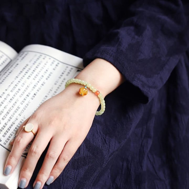 Bracelet de prospérité en cristal d'agate rouge et d'ambre en jade naturel Hetian