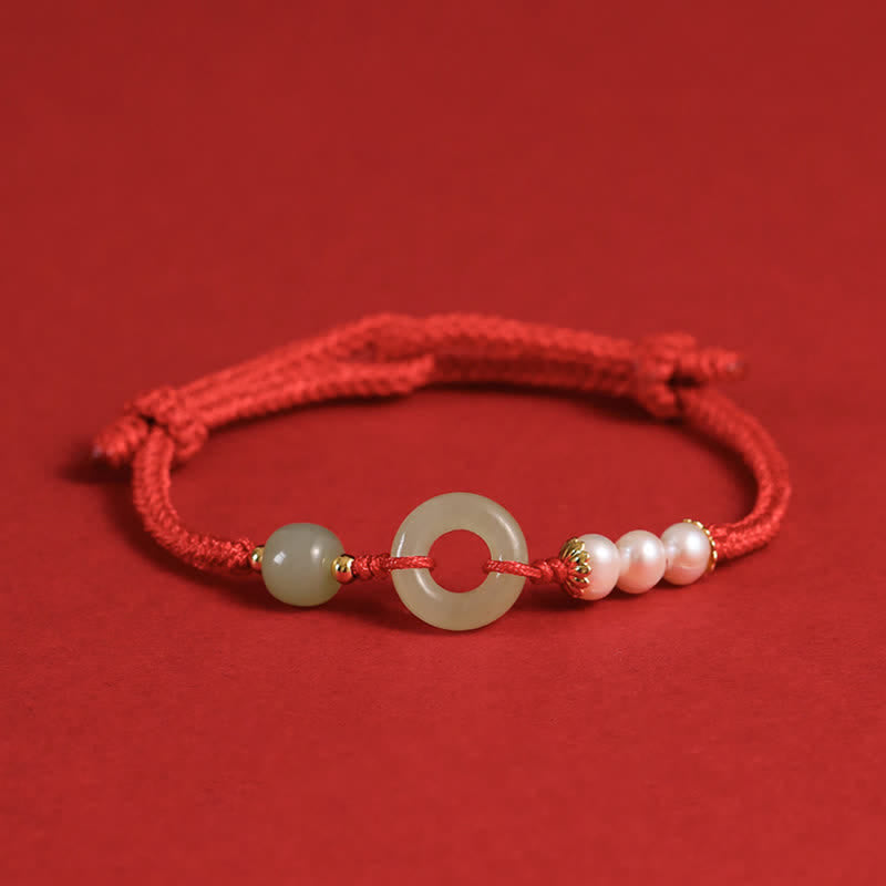 Bracelet porte-bonheur avec boucle de paix et perles de jade Hetian naturelles de Buddha Stones