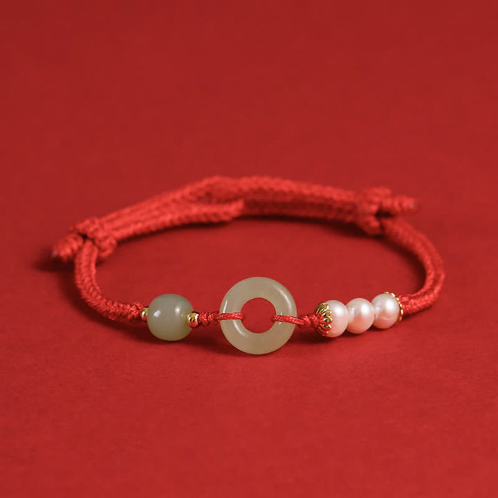 Bracelet porte-bonheur avec boucle de paix et perles de jade Hetian naturelles de Buddha Stones