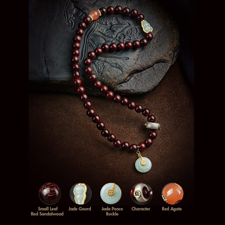 Buddha Stones Zodiaque chinois Bouddha natal Petite feuille Bois de santal rouge Jade Agate rouge Bracelet apaisant PiXiu