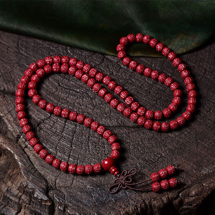 Bracelet de bénédiction gravé avec 108 Buddha Stones de Mala en cinabre et motif Om Mani Padme Hum - Perles cylindriques gravées de 6 mm x 108 - image 11