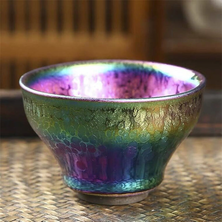 Tasse à thé chinoise Jianzhan en céramique faite à la main avec Buddha Stones et arc-en-ciel