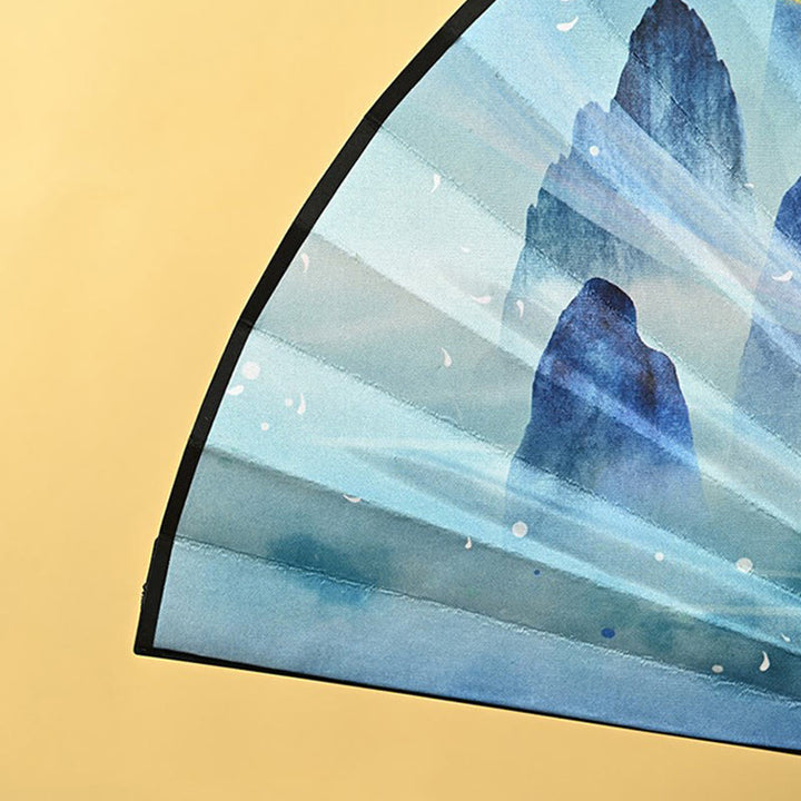 Éventail pliant à pompon en bambou, Buddha Stones, Phoenix, renard à neuf queues, fleur, tigre