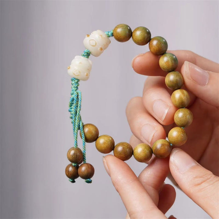 Bracelet porte-bonheur positif en bois de santal vert et graines de Bodhi avec Buddha Stones - image 3