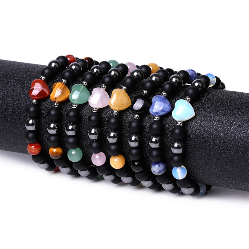 Bracelet de protection en forme de cœur Buddha Stones pierre d'onyx noir et œil de tigre en cristal