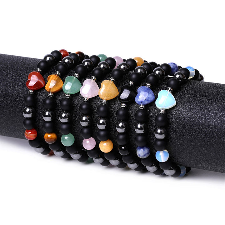 Bracelet de protection en forme de cœur Buddha Stones pierre d'onyx noir et œil de tigre en cristal