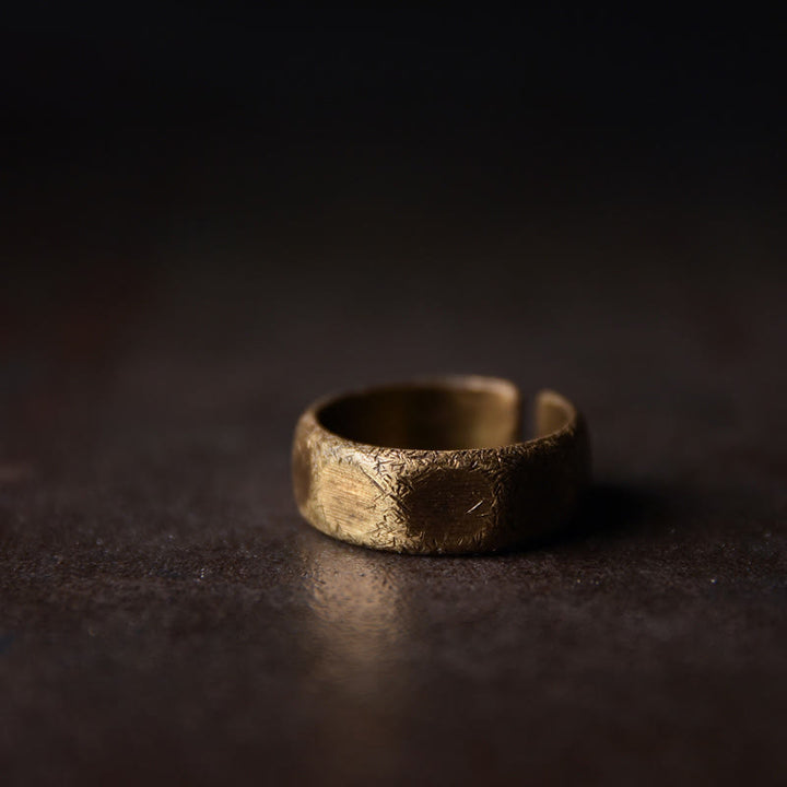 Bague de richesse tibétaine en cuivre et laiton givré au design simple - 6 mm - 56,2 mm - image 1