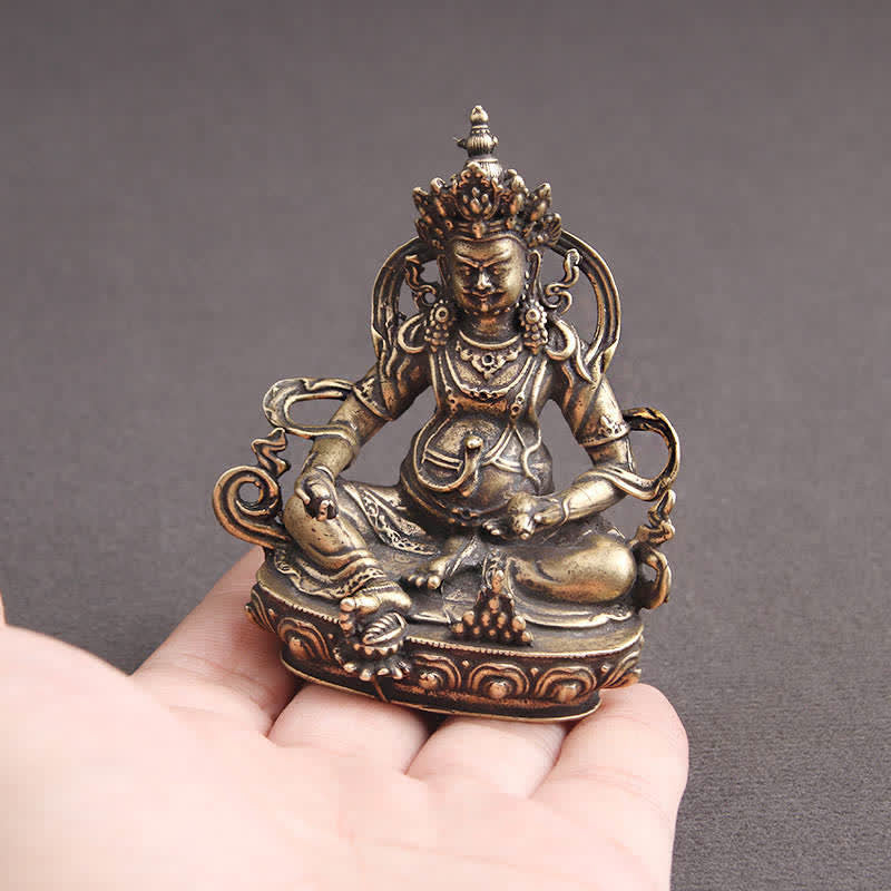 Buddha Stones Jaune Jambhala Bodhisattva Figurine Sérénité Statue en Cuivre Décoration