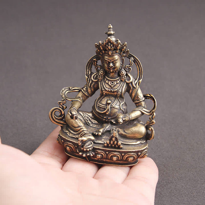 Buddha Stones Jaune Jambhala Bodhisattva Figurine Sérénité Statue en Cuivre Décoration