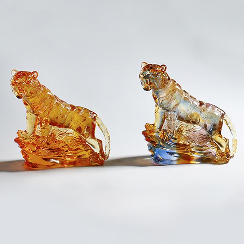 Pièce d'art en cristal de tigre Liuli faite à la main, protection de la décoration de la maison - image 1