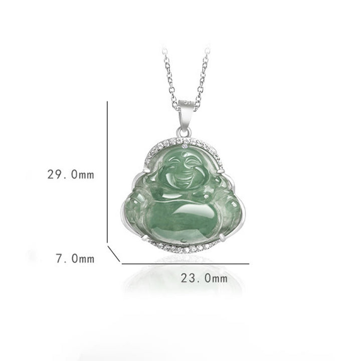 Collier de Buddha Stones en jade naturel, symbole de chance et de prospérité, avec pendentif en acier titane et pierre représentant un Bouddha rieur. - image 8