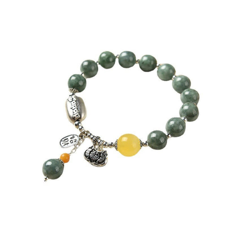 Bracelet de réussite en argent sterling 925 et jade cyan avec Buddha Stones