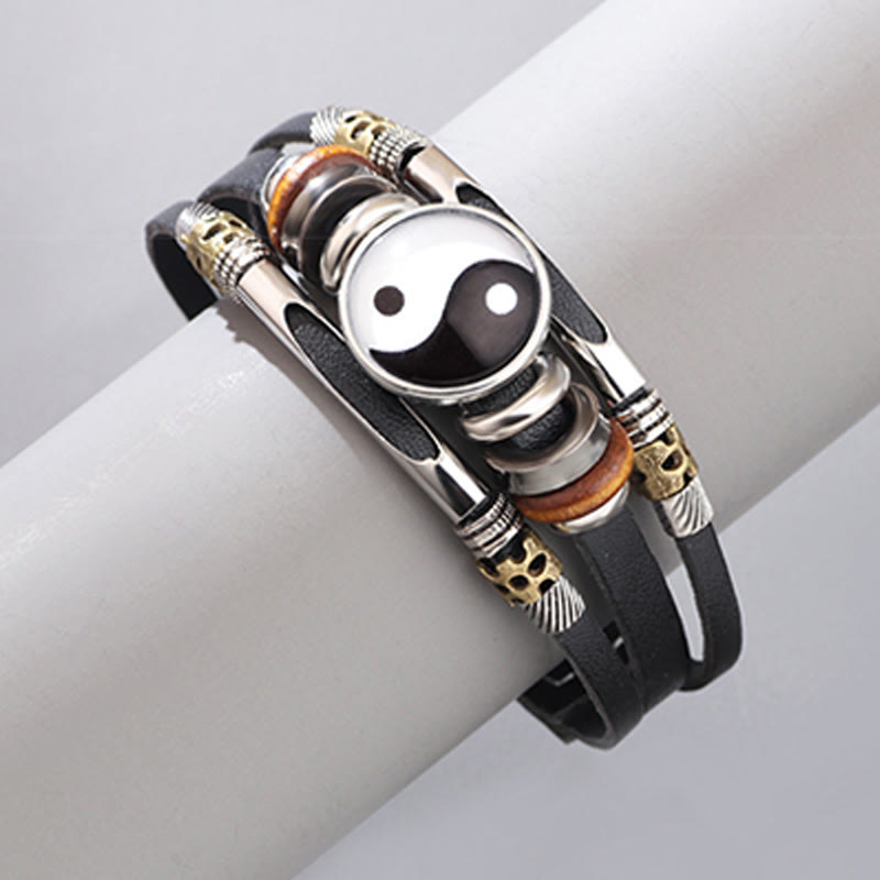 Bracelet d'équilibre en cuir Yin Yang Buddha Stones