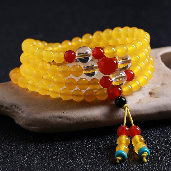 Bracelet Mala 108 perles en calcédoine jaune Buddha Stones Harmony