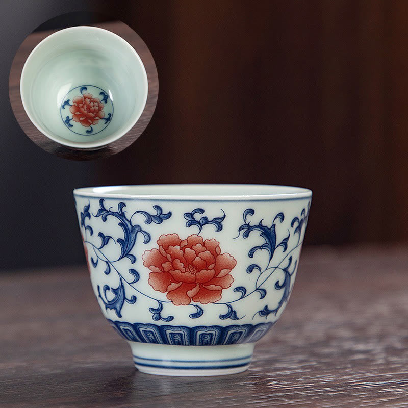 Buddha Stones Paysage bleu Montagnes Lotus Chat mignon Pavillons Magnolia Roseaux Aigrettes Tasse à thé en céramique Petite tasse à thé Kung Fu