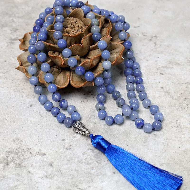 Collier de perles de prière de méditation de yoga en perles d'aventurine bleue de 108 Buddha Stones