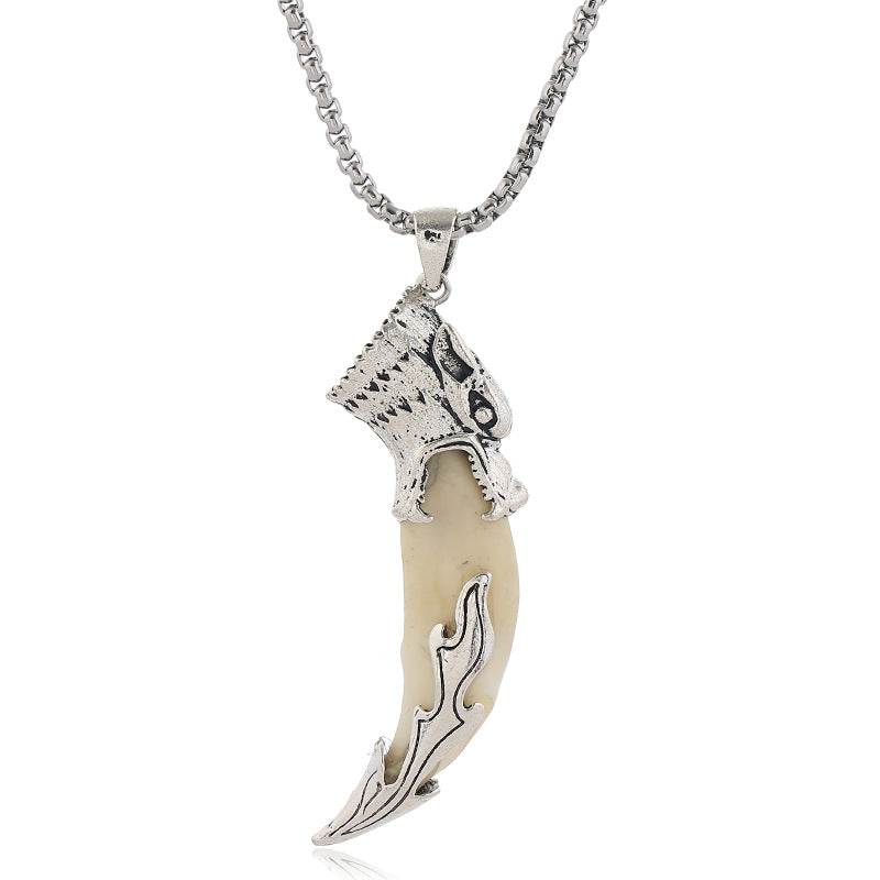 Buddha Stones Collier pendentif en acier titane Imitation dent de loup