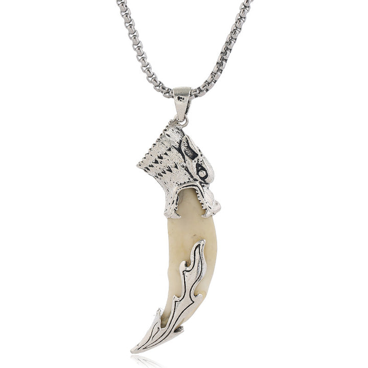 Buddha Stones Collier pendentif en acier titane Imitation dent de loup