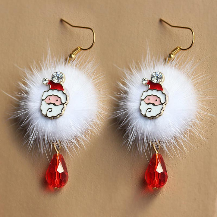Boucles d'oreilles pompon en fourrure de Père Noël et élan