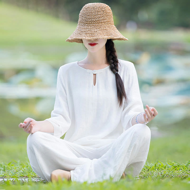 Ensemble de vêtements pour femme Tai Chi Méditation Prière Zen Spirituel Matin Pratique - Blanc - US8-10，UK/AU12-14，EU40-42 (2XL) - image 0