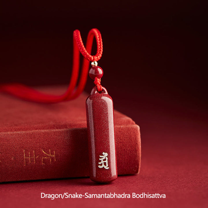 Collier avec pendentif en corde de protection et amulette en cinabre du zodiaque chinois - Rouge - Dragon/Serpent-Samantabhadra Bodhisattva - image 24
