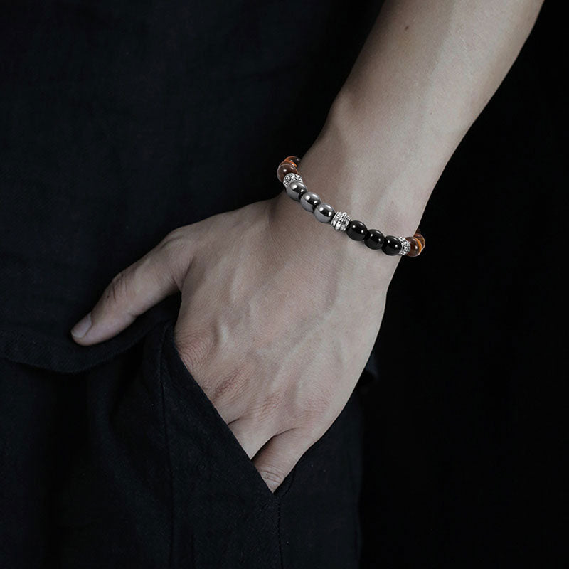 Bracelet porte-bonheur et de guérison en Buddha Stones œil de tigre et hématite