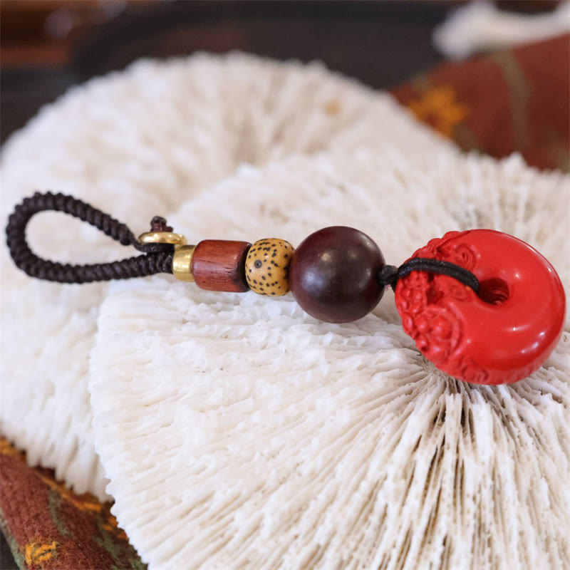Porte-clés de voiture avec boucle de paix en cinabre naturel PiXiu en Buddha Stones