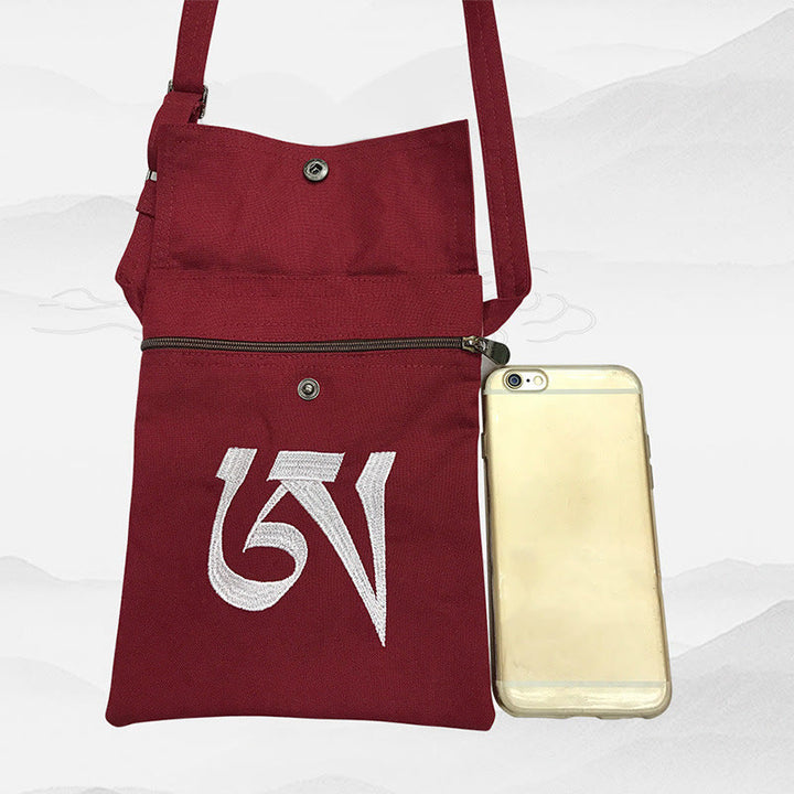 Sac à bandoulière en coton brodé à la main avec mantra OM pour la pratique spirituelle de l'esprit, sac à bandoulière pour téléphone portable