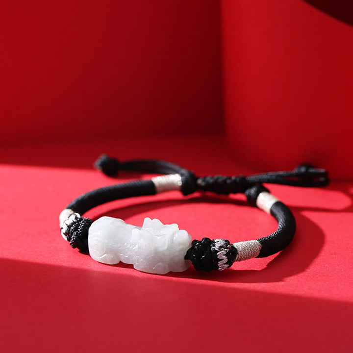 Bracelet tressé en jade naturel PiXiu fait à la main avec Buddha Stones