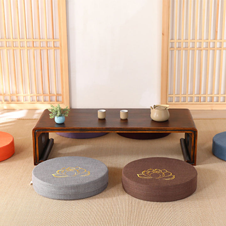 Coussin de siège de méditation en coton et lin avec broderie de Buddha Stones et de lotus - image 2