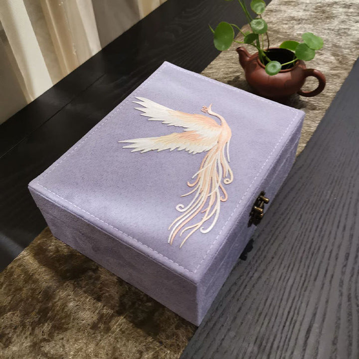 Boîte à bijoux en flanelle à deux niveaux avec Buddha Stones et phénix violet
