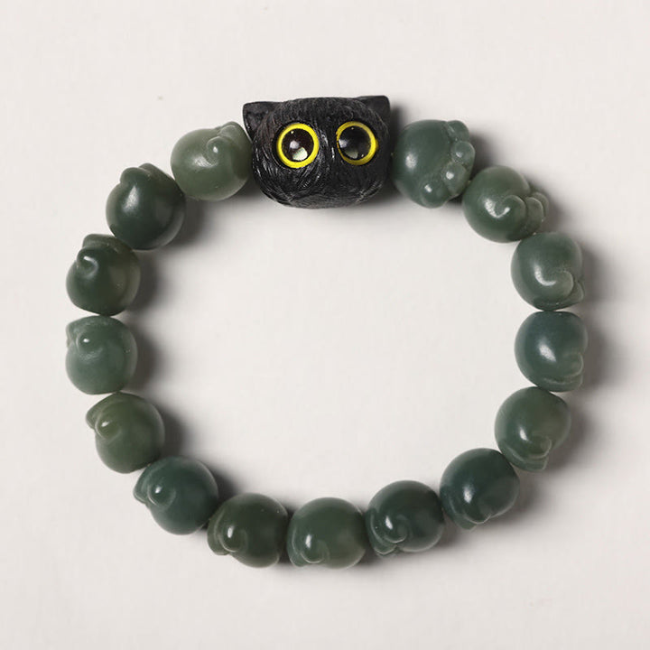 Bracelet de sagesse porte-bonheur en bois d'ébène avec de belles pattes et des graines de Bodhi naturelles de Buddha Stones - Graine de Bodhi verte - Version simple (tour de poignet 14-15 cm) - image 14