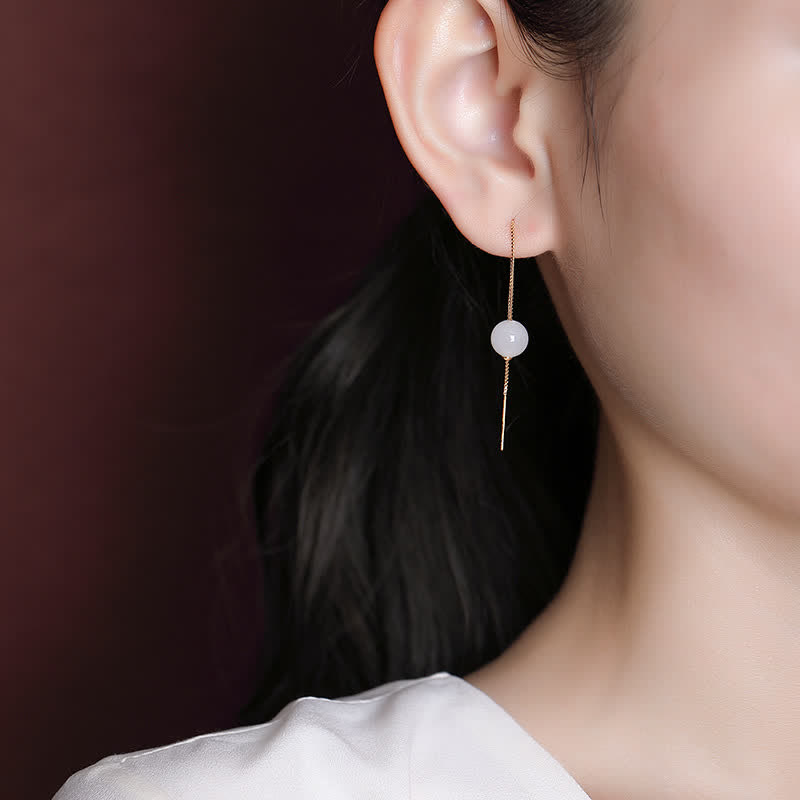 Boucles d'oreilles pendantes en argent sterling 925 avec perles de jade blanc