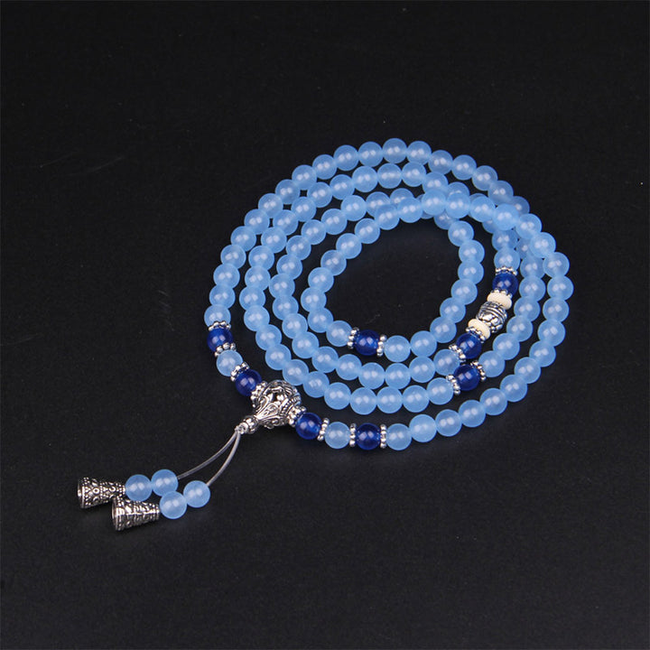 Bracelet Mala de guérison en cristal bleu avec 108 perles de Buddha Stones