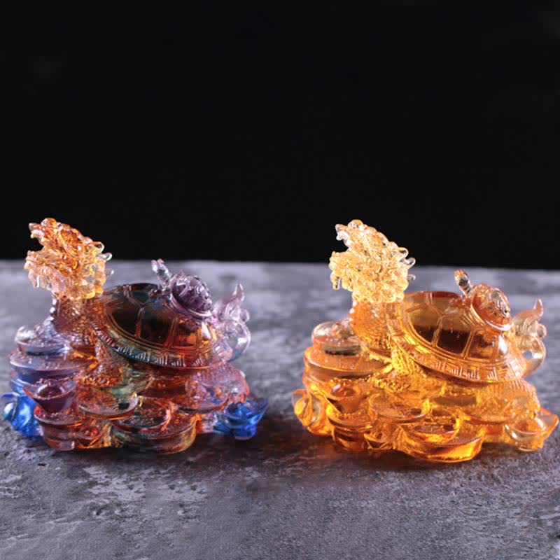 Buddha Stones Feng Shui Dragon Tortue Pièces de monnaie en cristal Liuli fait à la main Pièce d'art porte-bonheur Décoration de bureau à domicile