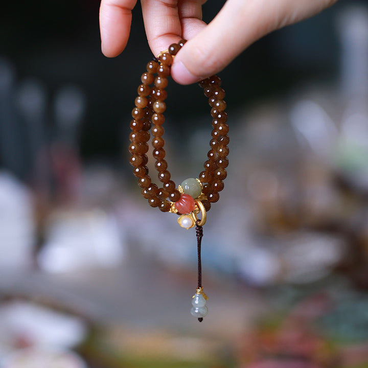 Collier et bracelet porte-bonheur en forme de gourde papillon en jade