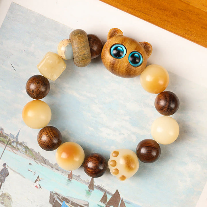 Bracelet porte-bonheur en bois de santal avec graines de Bodhi naturelles et Buddha Stones, tête de chat mignon et porte-bonheur, griffe de paix - image 7