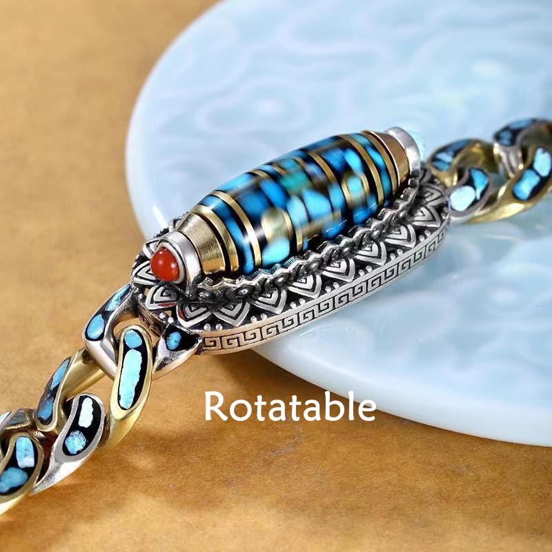 Bracelet de protection rotatif Buddha Stones à neuf yeux en perles dzi Om Mani Padme Hum Turquoise - image 2