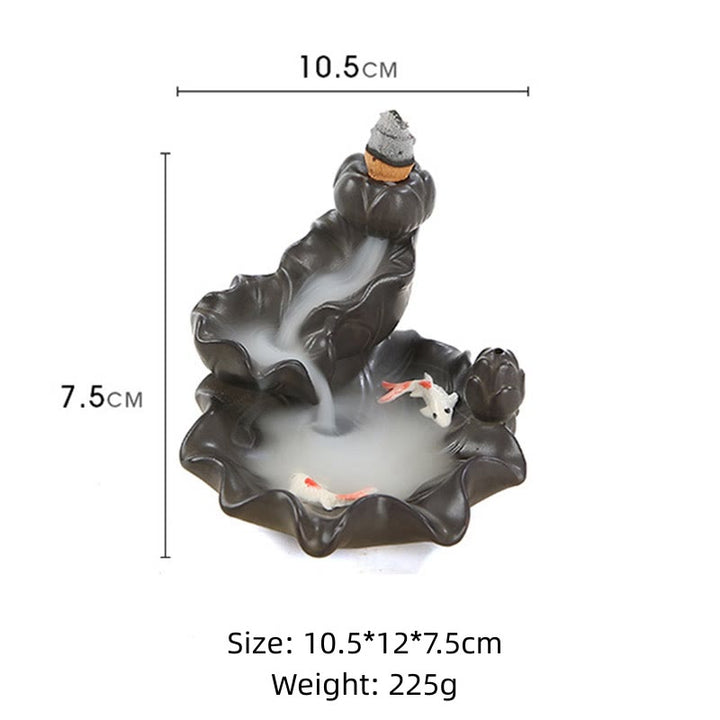 Brûleur d'encens porte-bonheur en forme de poisson Koi en Buddha Stones