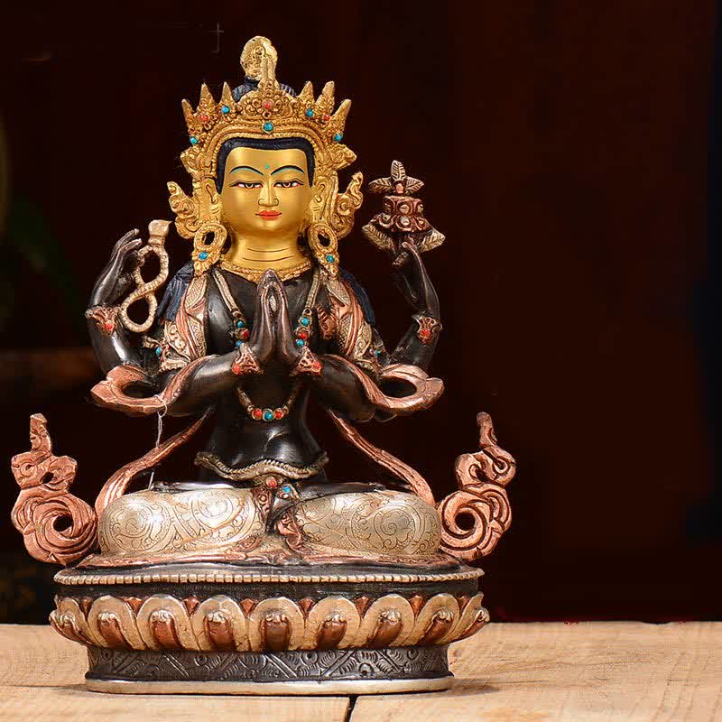 Statue décorative en cuivre de protection à quatre bras du Bodhisattva Chenrezig Avalokitesvara - image 4
