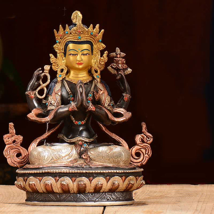 Statue décorative en cuivre de protection à quatre bras du Bodhisattva Chenrezig Avalokitesvara - image 4
