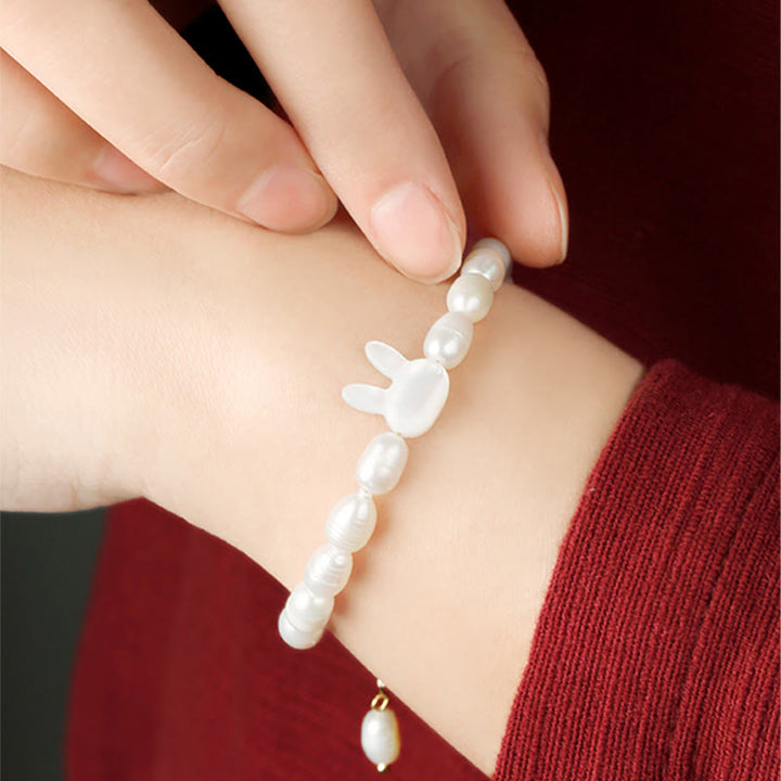Bracelet de sincérité en perles naturelles et lapin mignon Buddha Stones