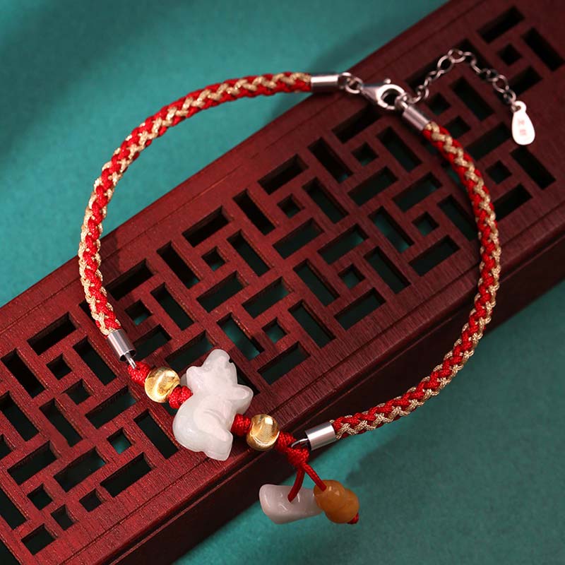 Bracelet de cheville en fil rouge avec Buddha Stones et signe du zodiaque chinois