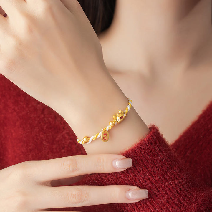 ❗❗❗Une vente flash - Bracelet tressé en argent sterling 925 avec motif boulettes de l'année du dragon de Buddha Stones Stones pour attirer la fortune